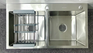 Chậu rửa chén đúc liền khối KENISI 82x45cm 2 hố lệch inox sus304 GIÁ RẺ - Bồn rửa chén 2 ngăn