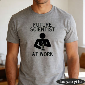 [Local Stock] HBESTY  Future Scientist At Work Men Tshirt Science Flask Figure Simple Letter Design Attractive Versatile Mens Casual Shirt