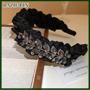 RAZIE BIN Inlaid Rhinestone Leaf Pleated Fabric Bow Hairbands For Women French Elegant Temperament Headband Fashion Hair Accessories