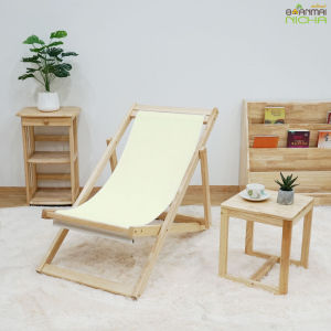 (ซื้อ 2 แถมโต๊ะกลาง) เก้าอี้ชายหาด เก้าอี้ผ้าใบ เตียงชายหาดพับได้ ไม้ยางพารา Size : 58x100x89 cm. Baanmainicha