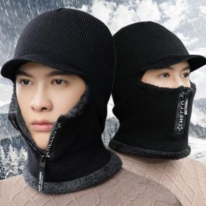 SOLOMONWF Fashion Male Windproof Neck Warm Thicking Solid Color Bib Hat Plush Hat Hat Collar Beanie Hat Scarf