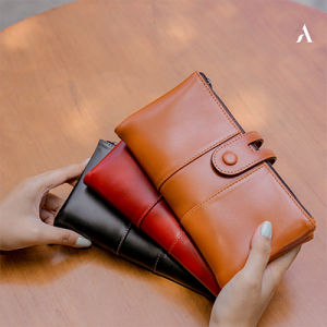 Alona Leather - Geisha Wallet Dompet Kulit Sapi Wanita Panjang Premium Dompet Kartu Korean Style Lucu Kecil Aesthetic Terbaru Murah Free Box
