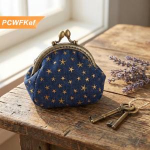 【PCWFKef】 Phụ Nữ Giản Dị Denim Đồng Xu Ví Năm Cánh Sao Mini Wallet Khóa Chủ Thẻ Tuyệt vời Cho Hàng Ngày Mang Theo