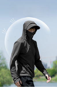 เสื้อกันแดดผ้าไหมเย็นระบายอากาศได้พร้อมหมวกปีกกว้าง เสื้อผ้ากันแดดผ้าไหมน้ำแข็ง ป้องกันรังสียูวี หมวกยาวและกว้าง