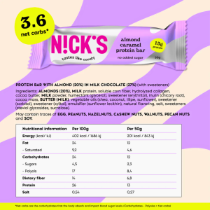 Nicks keto friendly protein bars 13-15g protein 4g netcarb