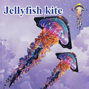 3D Colorful Cartoon Kite with 50m String Jellyfish Long Tail Kites Kids Portable Outdoor Flying Toy