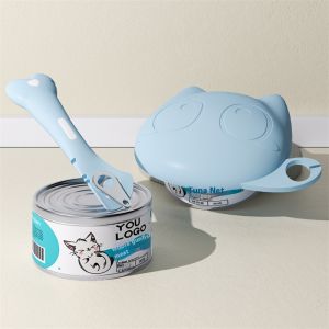 BEIERWA Cute Cat Design Pet Food Can Opener and Spoon Set for Easy Feeding