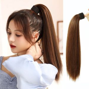 SUTONGXUE Dễ thương Tự nhiên Ngầu Vô Hình Nối tóc Kẹp vào Bé gái Tiệc tùng Đen Đuôi ngựa Thẳng Dài Tóc giả đuôi ngựa Sợi chịu nhiệt Phụ kiện tóc