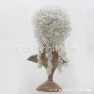 Performance props party short hairstyle performance wig judges hat ducal style white cos Medium to long curly hair lawyer