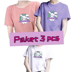 Kaos Cewek Abg Remaja dan Dewasa Cinnamorol Kuromi Melody Paket 3pcs
