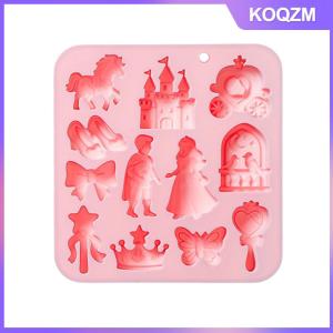 KOQZM Cake Decorating Mold Silicone 12 Cavity Prince Princess Theme 3D Bow Castle Horse Fondant DIY Baking Mold