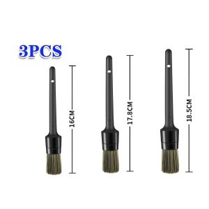 3 Pcs Natural Boar Hair Car Detailing Brush Set Soft Bristle Car Cleaning Brush Kits Atuo Tire wheel Wash Exterior Accessories
