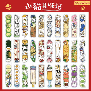 Japanese Wafu Style Yamaneko Food Adventure Paper Bookmarks Set Cute Cat Reading Marker Card Book Decoration Students