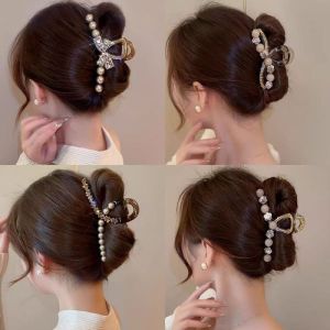 Daimeishu Kẹp tóc càng cua ngọc trai hoa hồng phong cách hàn quốc thanh lịch đính kim cương và nơ ruy băng cho phụ kiện thời trang tóc nữ