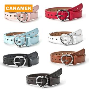 【CANAMEK】 Children Faux Leather Belt Kids Cute Peach Heart Buckle Belts Girls Waist Belt