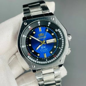 Đồng hồ nam SK Nhật mặt lửa kiểu dáng cổ điển máy pin kim trôi (giả cơ) có lịch ngày logo sử tử
