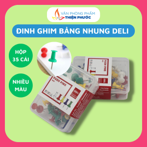 Đinh ghim giấy Deli 0021 - Đinh dù nhựa dùng ghim bảng nỉ bảng bần [Hộp 35 cái] THIỆN PHƯỚC