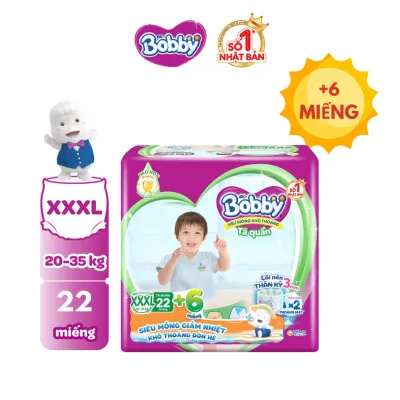 [25-29.08 QUÀ TO][Số miếng tặng thay đổi tùy đợt nhập hàng] Tã/bỉm quần Bobby 3mm Jumbo Siêu khô thoáng XXXL22