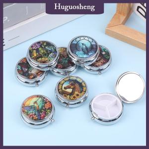 [huguosheng] 1pc Leaf Dragonfly Round Box 3 Compartment Mini Decorative Pocket Purse Portable Travel Tablet Vitamin Holder Orga