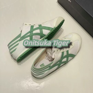 Original Tiger Shoes Classic White/green/green Striped Tail Canvas Non-slip Lazy Shoes for Men and Women Comfortable Breathable Casual Sneakers 1183C075-103