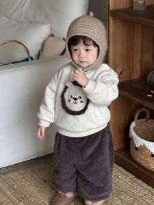 Baby 2025 Autumn and winter clothing Korean-style childrens clothing childrens plush thickened winter boys fleece bear head outfit