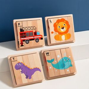 RNI2091 Matching Kids Wooden Animals Puzzle Wooden Educational Educational Jigsaw Toys Animal Blocks Logical Thinking Traffic Wood Puzzle Toys Kids Preschool