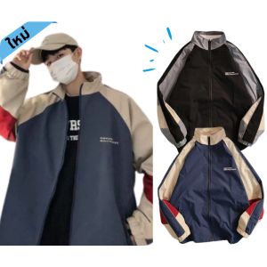 เสื้อแจ็คเก็ตบอมเบอร์สไตล์เกาหลีสำหรับผู้ชาย: ทรงหลวมฤดูหนาว ฟรีไซส์ เสื้อกันลมฮิปฮอปมีซิป