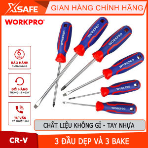 Bộ Tua vít 6 cái gồm ( 3 cái đầu hình hoa khế 3 cái đầu dẹt) thép hợp kim CR-V Workpro - WP200504