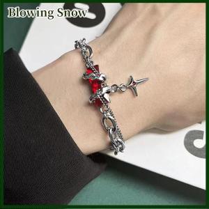 Blowing สร้อยข้อมือรูปดาวเพทายสีดำแบบย้อนยุคสำหรับผู้หญิงผู้ชายของขวัญเทรนด์โซ่โลหะเครื่องประดับแนวกอธเครื่องประดับคู่ใหม่