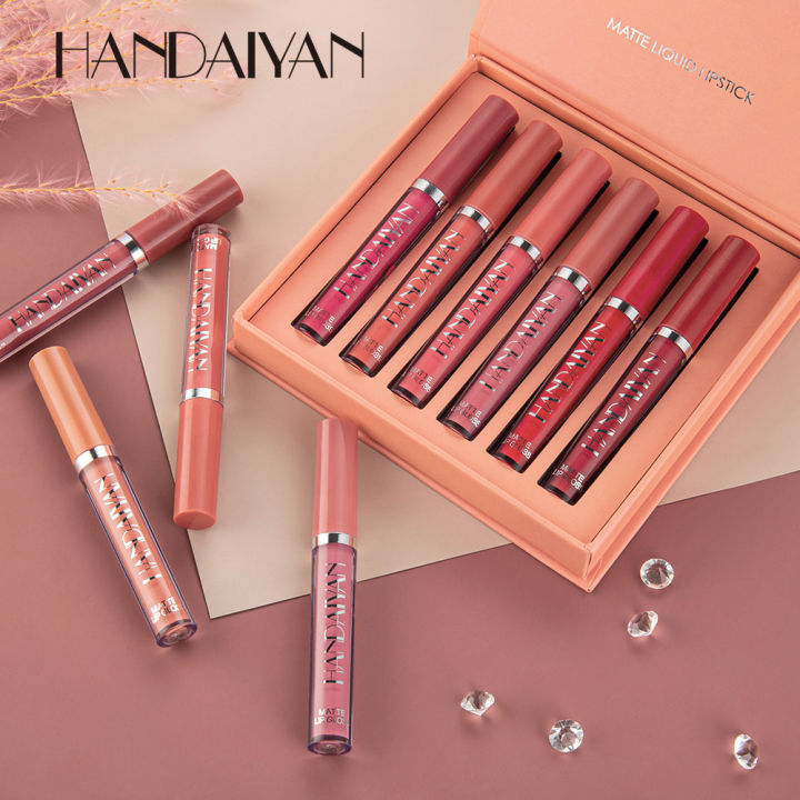 READY STOCK.HANDAIYAN 6PCS Matte Liquid Lip Gloss Set Creamy-matte