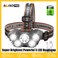 AumoPro ไฟหน้ากันน้ำไฟหน้าชาร์จได้5ไฟฉายคาดศีรษะ LED สว่างสุดๆ,ไฟฉายคาดศีรษะกันน้ำไฟฉายติดศีรษะสำหรับออกค่ายวิ่งกลางแจ้งใช้ไฟฉายติดศีรษะ1ชิ้น. 
