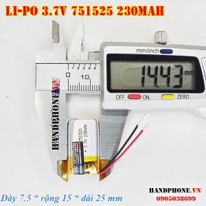 Pin Li-Po 3.7V 230mAh 751525 (Li-Polymer) cho tai nghe Bluetooth định vị GPS máy nghe nhạc. Pin dày 7mm