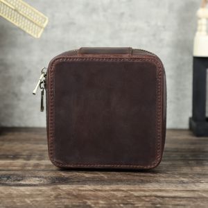 Liên hệ với gia đình da bò cổ điển Jewellry hộp du lịch vỏ di động lưu trữ cho Dây chuyền nhẫn Khuy măng sét Vòng tay đi kèm với gương khắc miễn phí