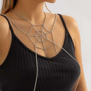 ED Metal Spider Web Body Chain Jewelry Halloween Breast Chain Vintage Necklace Spider Web Thigh Chain Party Decoration