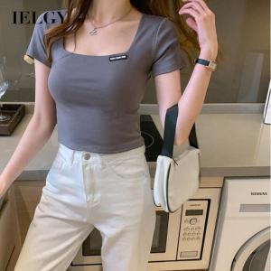 IELGY Short-sleeved T-shirt womens slim fit and slim temperament simple high waist short