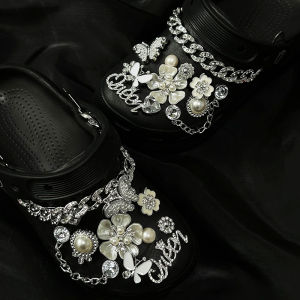 24Pcs Crocs Jibbitz Charms Luxury Bright Butterfly Shoes Flower Detachable Full Diamond Shoe Chain Decoration for Crocs