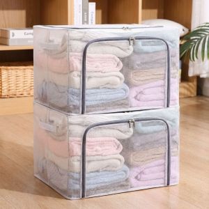 Large Capacity Transparent boxFoldable Storage Box for clothes PVC Nylon Waterproof and moisture-proof Sundries Organizer box Stackable megabox With Steel Frame Dual Zipper