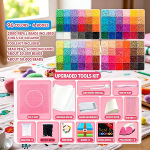 DIY Pixel Fuse Beads 96 Colors 50000 Pcs Perler Bead Set with Mini Iron Pegboard Iron Paper & Keychain Parts