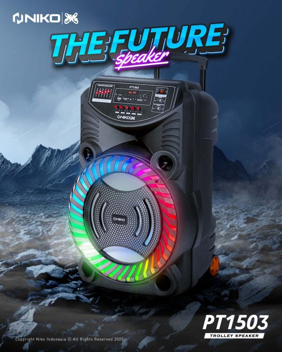 Niko Trolley Speaker Bluetooth 15 inch PT 1503 Free Mic Wireless