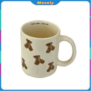 Masely Adorable Bear Ceramic Mug 400ml Heat-resistant Breakfast Cup For Milk/Latte/Hot/Cold Beverages