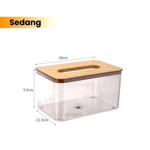 Tempat Penyimpanan Tissue Transparan Kotak Tisu Estetik Minimalis Tutup Kayu Premium Quality