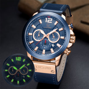 LICARR Men Watch Date Week Sport Mens Watches Top Brand Luxury Military Army Business Leather Quartz Male Clock