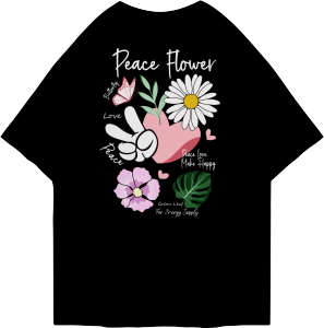 Kaos Oversized Tshirt P34c3 Flow3r Gambar Depan Belakang/Kaos Oversize Wanita/Pria T-shirt