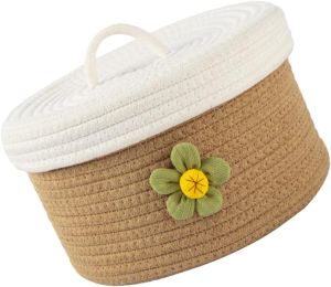 Storage with Lid Woven Basket Tote Bins for Storage with Lid Rattan Baskets for Storage Decorative Storage Bins Small Basket Baby Shelf Basket Cotton Rope Household