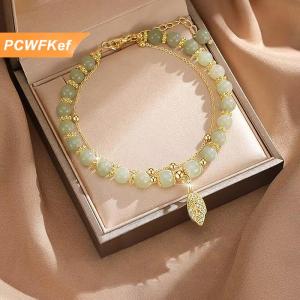 【PCWFKef】 Phụ Kiện Cho Phụ Nữ Giả Ngọc Đính Cườm Vòng Đeo Tay Lá Hai Lớp Chuỗi Vòng Đeo Tay Cho Cô Gái Wedding Party Trang Sức Quà Tặng