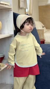 Childrens Letter Print Sweatshirt Two-Piece Set for Autumn 2025 Korean-style childrens clothing boys suits for autumn baby wear