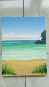 Lukisan Kanvas Canvas Hiasan Pajangan Dekorasi Dinding Pemandangan Ruang Tamu Kamar Rumah Minimalis Aesthetic Handmade Asli Hasil Buatan Tangan Motif Pantai Ilalang Ukuran 30x40cm