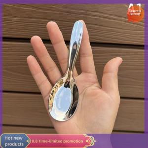 Graceful Stainless Steel Round Spoon Net Red Golden Dinner Long Handle Stirring Dessert Spoons For Kitchen Accessories Gadgets