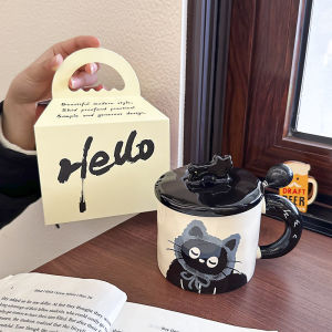 Adorable Cat Motif Ceramic Drinking Cup with Lid for Daily Use & Gifting