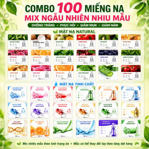 Combo 100 miếng nạ mix nhìu loại giúp dưỡng ẩm trắng sáng đều màu da giúp da căng bóng mịn màng.